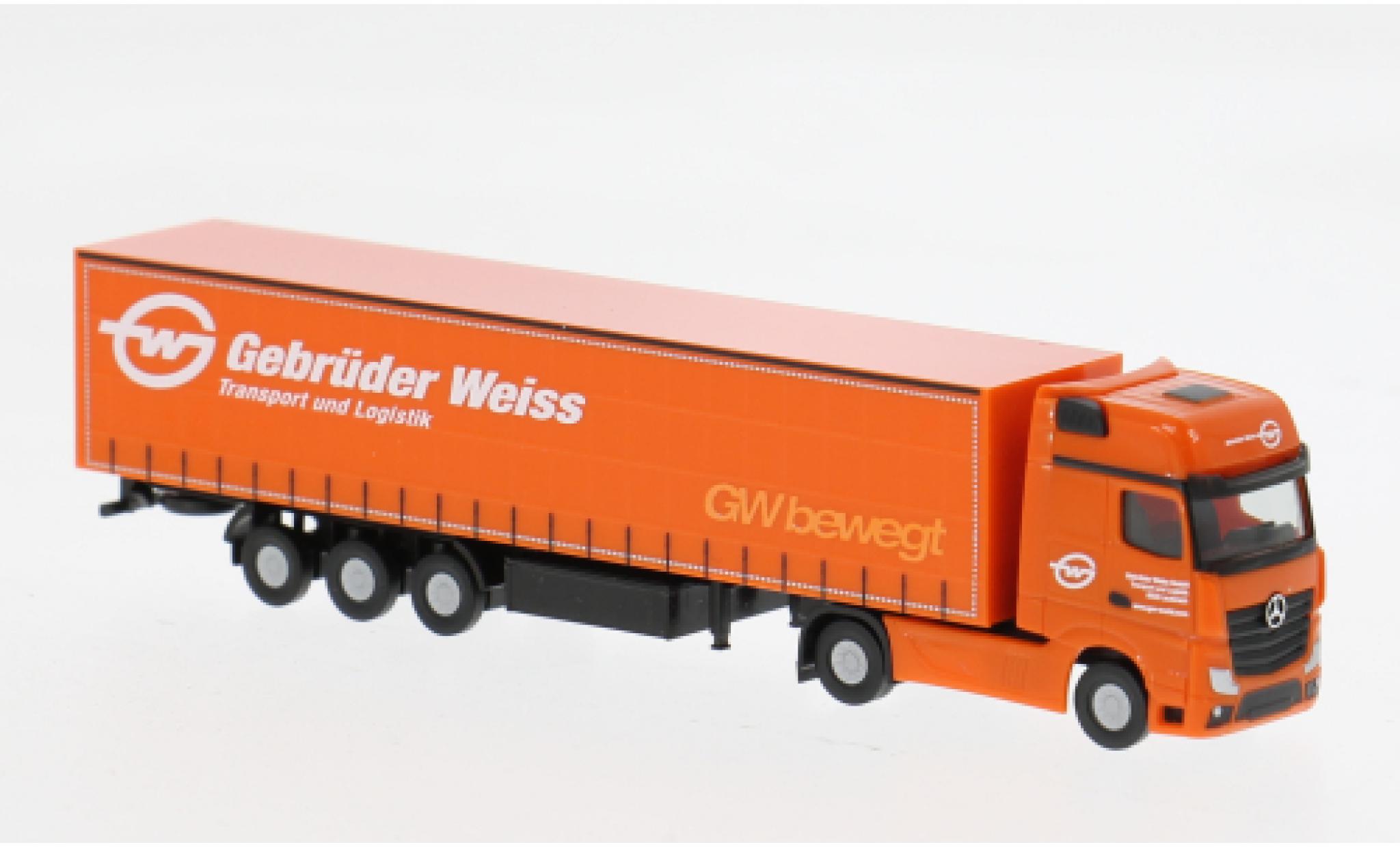 Mercedes Actros 1/87 Herpa Gigaspace Gardinenplanen-Sattelzug Gebr&uuml;der Weiss (A) 1:87 coche miniatura