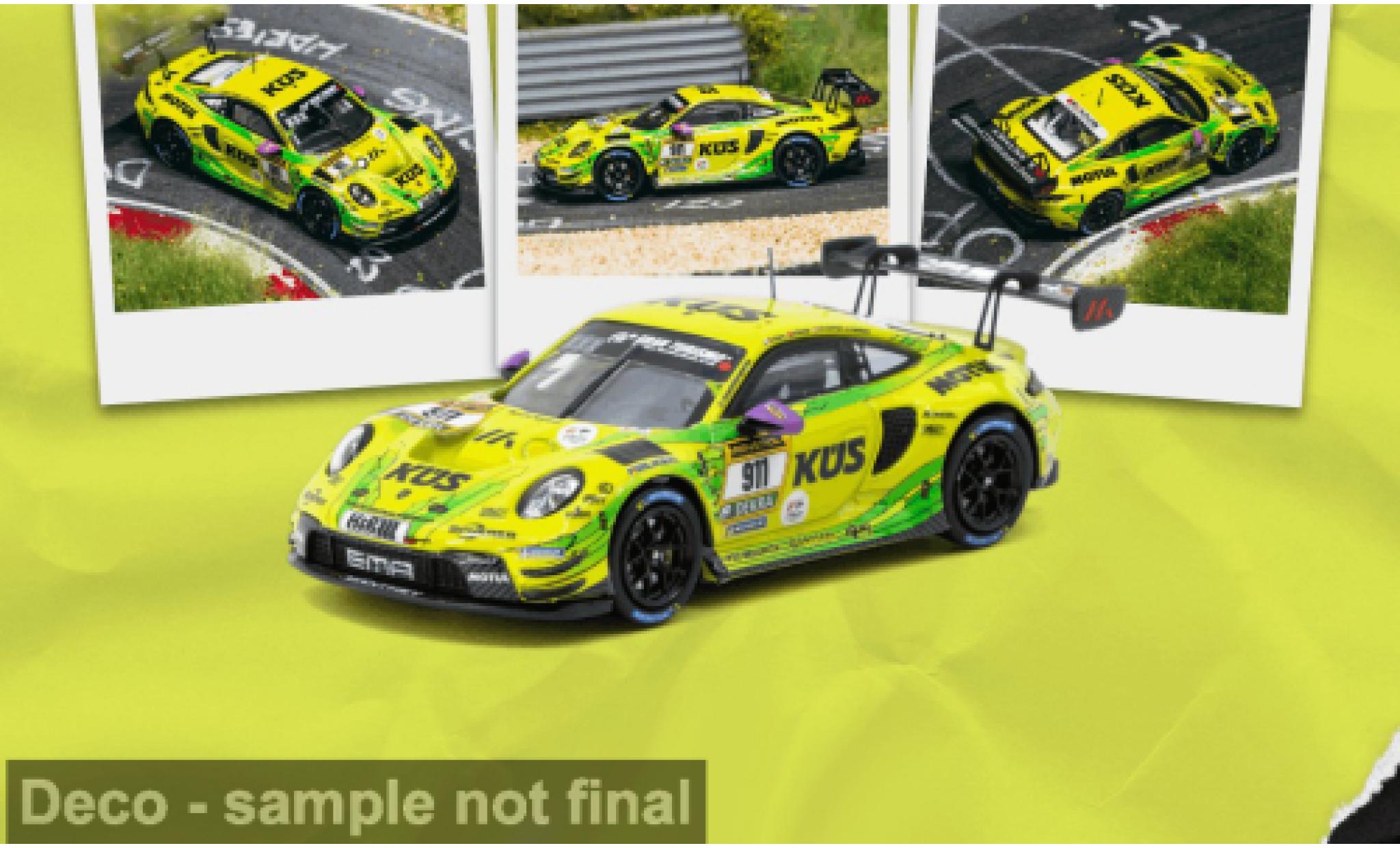 Porsche 992 GT3 R 1/64 Tarmac Works 911  gelb 24h N&Atilde;&frac14;rburgring 2024 #911 L.Vanthoor 1:64 coche miniatura