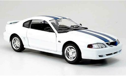 Ford Mustang Coupe 1/18 Eagle blanco avec bandes azuls coche miniatura