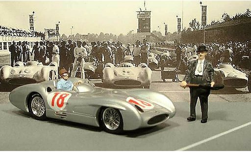Mercedes W 196 Base 1/43 Brumm GP Italien avec Fangio y Neubauer 1955 coche miniatura