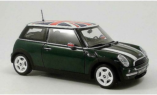 Mini Cooper D 1/18 Kyosho verde bandes blancos et drapeau anglais sur le toit coche miniatura