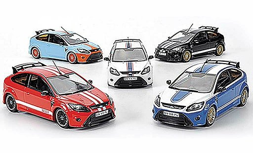 Ford Focus RS Le Mans 1/43 Minichamps 5er-Set: Edition negro / rojo / azul / azul / blanco Sondermodelle MCW 2010 coche miniatura