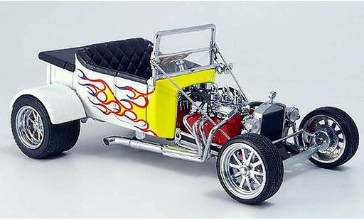 Ford Hot Rod 1925 1/18 Yat Ming t-bucket blanco avec amarilloen flammen abierto coche miniatura