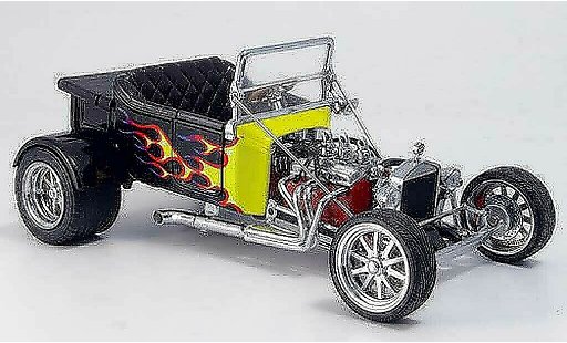 Ford Hot Rod 1925 1/18 Yat Ming t-bucket negro avec amarilloen flammen abierto coche miniatura