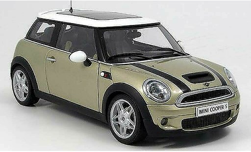 Mini Cooper S 1/18 Autoart beige bandes negros 2006 coche miniatura