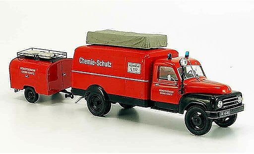 Hanomag L28 Kastenwagen 1/43 Schuco Furgoneta avec TSA Anhanger pompier coche miniatura