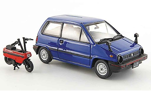 Honda City Motocompo 1/43 Ebbro azul avec Minimotorrad 1981 coche miniatura