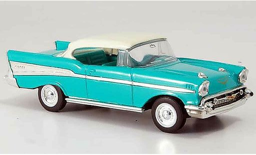 Chevrolet Bel Air Coupe 1/43 Yat Ming verde blancoes techo 1957 coche miniatura