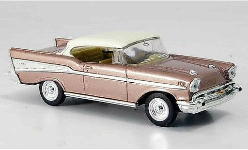 Chevrolet Bel Air Coupe 1/43 Yat Ming rosa blancoes techo 1957 coche miniatura
