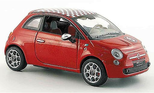 Fiat 500 Base 1/43 Norev rojo blanco a cuadross techo 2007 coche miniatura