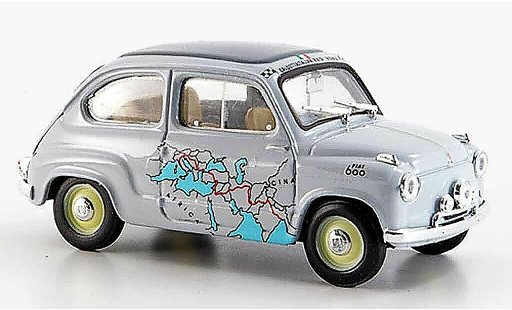 Fiat 600 Berlina 1/43 Brumm Raid Rom Kalkutta 13260 km in 11 Tagen 1955 coche miniatura