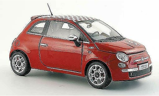 Fiat 500 Sport 1/18 Norev no.5 rojo con blanco-rojo-a cuadros techo 2007 coche miniatura