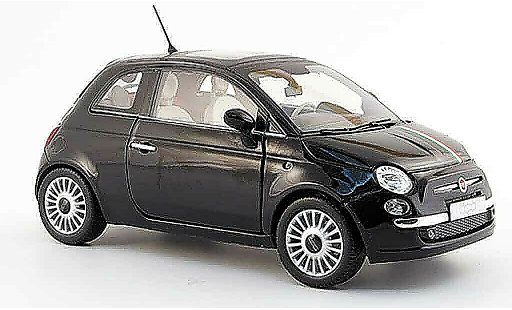 Fiat 500 Base 1/18 Mondo Motors negro con verde-blanco-rojoem rayas 2007 coche miniatura