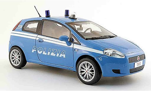 Fiat Grande Punto Berlina 1/18 Mondo Motors police polizia azul polic&Atilde;&shy;a italien coche miniatura