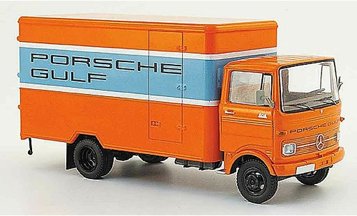 Mercedes LP 608 Kastenwagen 1/43 Schuco Furgoneta naranja azul Gulf coche miniatura