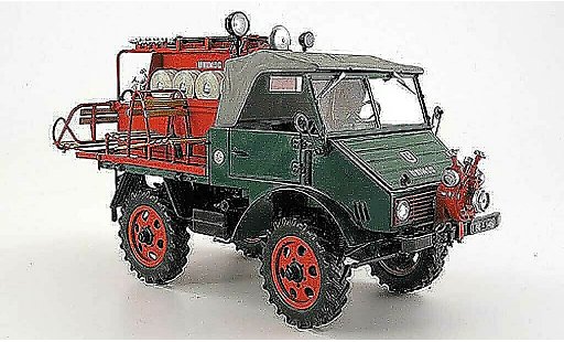 Mercedes Unimog 401-404 1/18 Schuco 401 pompier avec spezialaufbau verde rojo 1953 coche miniatura