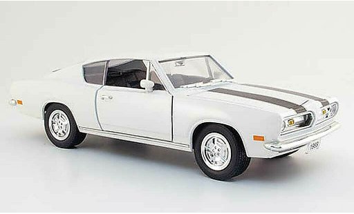Plymouth Barracuda 1969 1/18 Yat Ming blanco avec bandes negros coche miniatura
