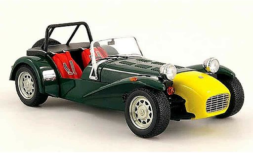 Caterham Super Seven roadster 1/18 Kyosho verde et amarillo coche miniatura