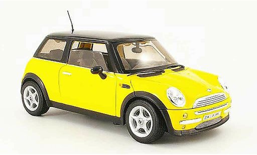 Mini Cooper D 1/18 Welly amarillo negro techo coche miniatura