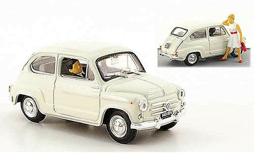 Fiat 600 D 1/43 Brumm gris avec Figuren 1960 coche miniatura