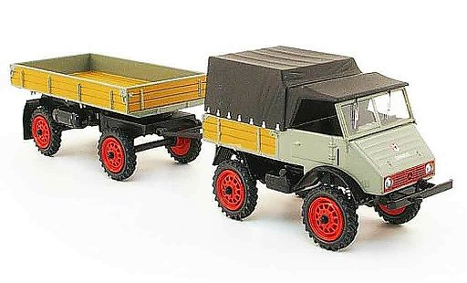 Mercedes Unimog 401-404 1/43 Schuco 401 gris avec Muller avecteltal Anhanger coche miniatura