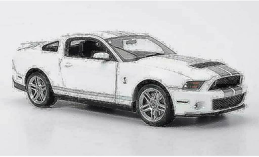 Shelby GT 500 2010 1/18 Autoart blanco con gris metalliseenen rayas coche miniatura