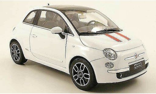 Fiat 500 Base 1/18 Welly blanco deux bandes rojo 2007 coche miniatura