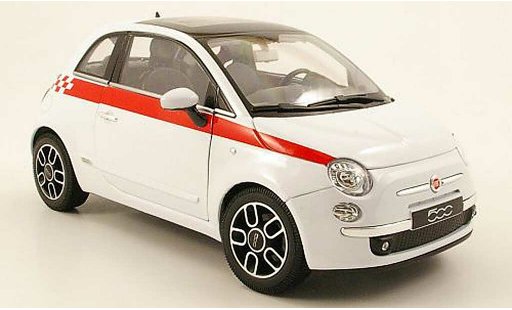 Fiat 500 Base 1/18 Welly blanco bandes rojo 2007 coche miniatura