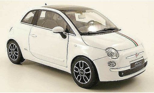 Fiat 500 Base 1/18 Welly blanco italia-bandes auf techo y haube 2007 coche miniatura