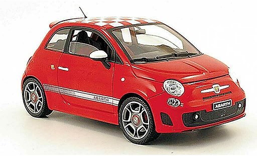 Fiat 500 Abarth 1/18 Mondo Motors rojo con blancoa cuadros techo 2008 coche miniatura