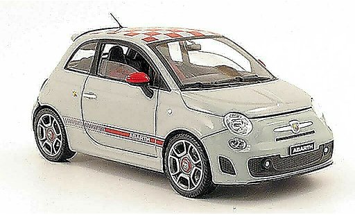 Fiat 500 Abarth 1/18 Mondo Motors gris con rojoa cuadros techo 2008 coche miniatura