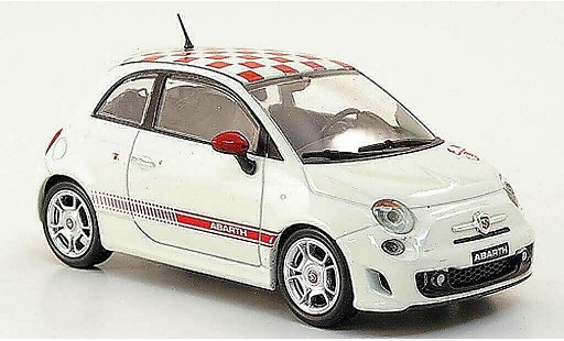 Fiat 500 Abarth 1/43 Hachette blanco/rojo 2008 coche miniatura