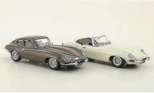 Jaguar E-Type 1961 1/43 Best Jubilaums-Set: Roadster blanco y Coupe gris Autosalon Paris coche miniatura