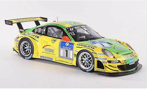 Porsche 911 GT3 RSR 1/18 Spark 2009 No.1 Ratioparts Manthey Racing 24h Nurburgring coche miniatura