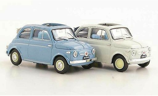 Fiat 500 Nuova 1/43 Brumm 2er-Set: azulgris + Economica blanco 1957 coche miniatura