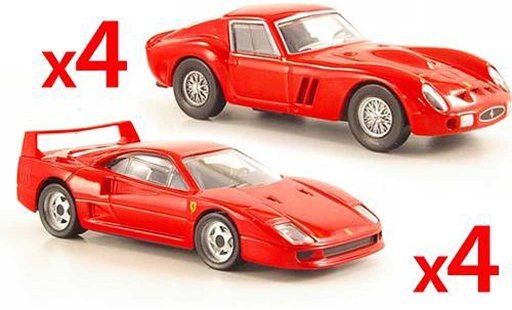 Ferrari 250 GTO 1/43 Hot Wheels -Set 4 x F40 rojo y 4 x rojo coche miniatura