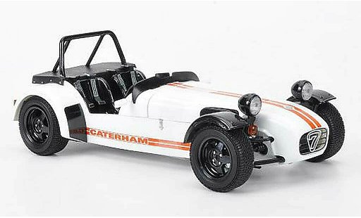 Caterham Super Seven JPE 1/18 Kyosho blanco avec naranjanem rayas coche miniatura