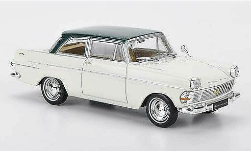 Opel Rekord P2 1/43 Hachette PII blanco/verde (ohne Magazin) 1960 coche miniatura