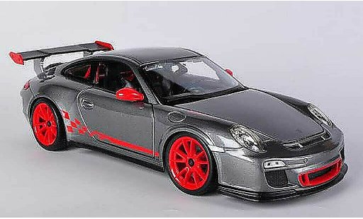Porsche 911 GT3 RS 1/18 Burago gris/rojo coche miniatura