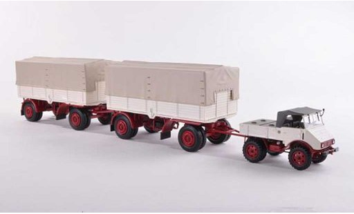 Mercedes Unimog 401-404 1/43 Minichamps 401 avec deux plataformananhanger beige/rojo 1951 coche miniatura