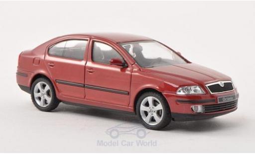 Skoda Octavia 1/43 Abrex metalico rojo 2004 coche miniatura