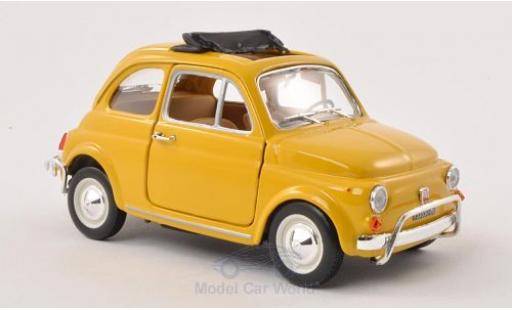 Fiat 500 1/24 Burago L amarillo 1968 geöffnetes Faltdach ohne Vitrine coche miniatura
