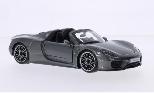 Porsche 918 1/24 Burago Spyder metalico gris Targadach ouvert coche miniatura