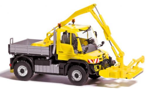 Coche miniatura Mercedes Unimog 1/87 Busch U430 amarillo 2013 avec dispositif de fauchage Mercedes Unimog 1/87 Busch U430 amarillo 2013 avec dispositif de fauchage coche miniatura