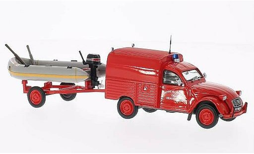 Citroen 2CV pompiers 1/43 Eligor AKS 400 Centre de Secours de Deauville Bomberos (F) con Zodiac auf Anhanger coche miniatura