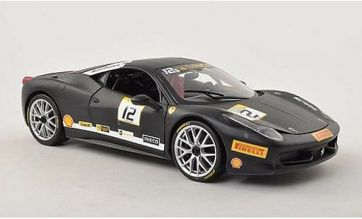 Ferrari 458 Challenge 1/18 Hot Wheels No.12 mate-negro coche miniatura