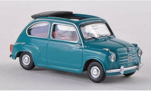 Fiat 600 Berlina 1/87 Wiking azul-verde con abiertoem techo plegable coche miniatura