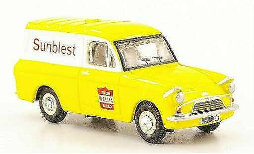 Ford Anglia Van 1/76 Oxford Furgoneta Sunbiest amarillo/blanco coche miniatura