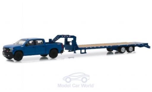 Chevrolet Silverado 1/64 Greenlight azul 2019 mit Schwanenhalsanhänger coche miniatura