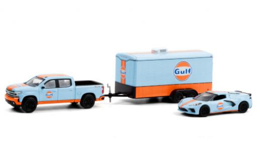 Coche miniatura Chevrolet Silverado 1/64 Greenlight Gulf 2021 y compris les Corvette Stingray (C8) et fermé Remorque porte-voiture Chevrolet Silverado 1/64 Greenlight Gulf 2021 y compris les Corvette Stingray (C8) et fermé Remorque porte-voiture coche miniatura
